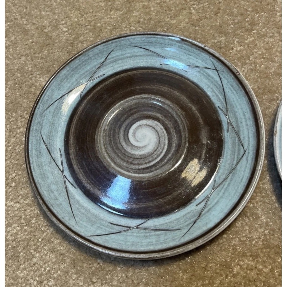 Santa Anita Ware Blue Brown Swirl Vreni Saucer 6" Set Of 2